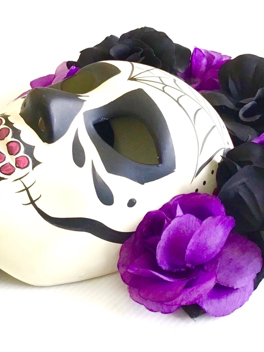 Purple & Black Floral Sugar Skull Face Mask